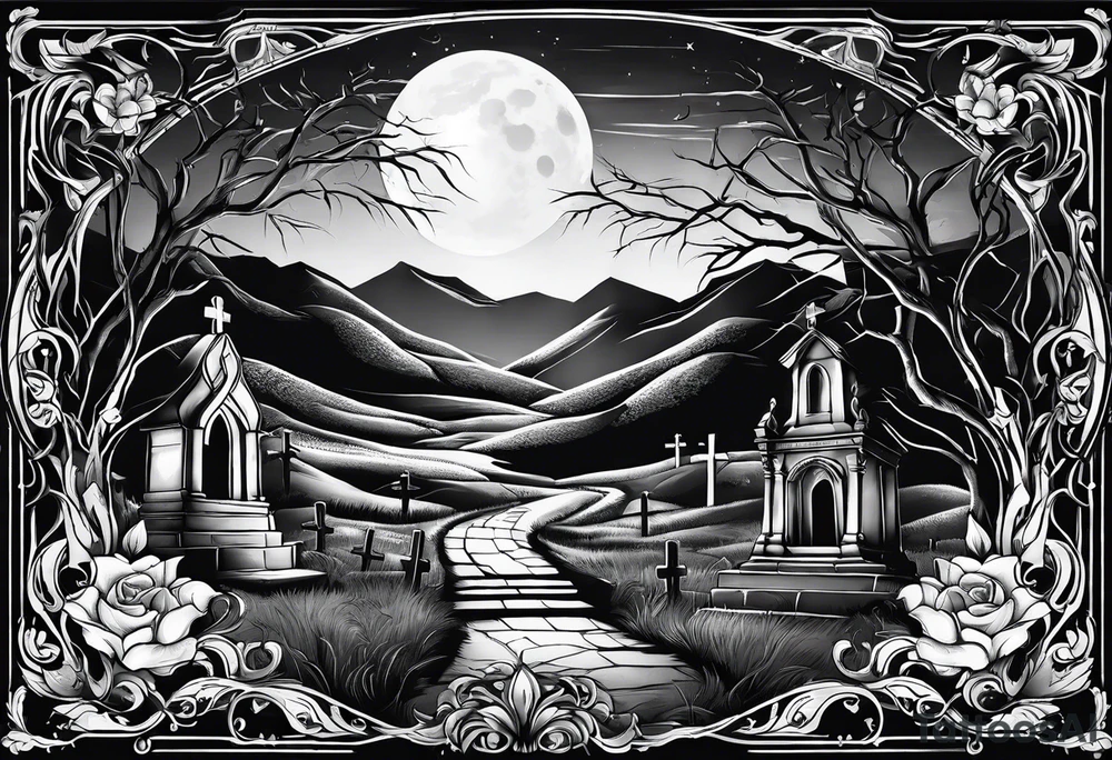 graveyard with moon tattoo idea