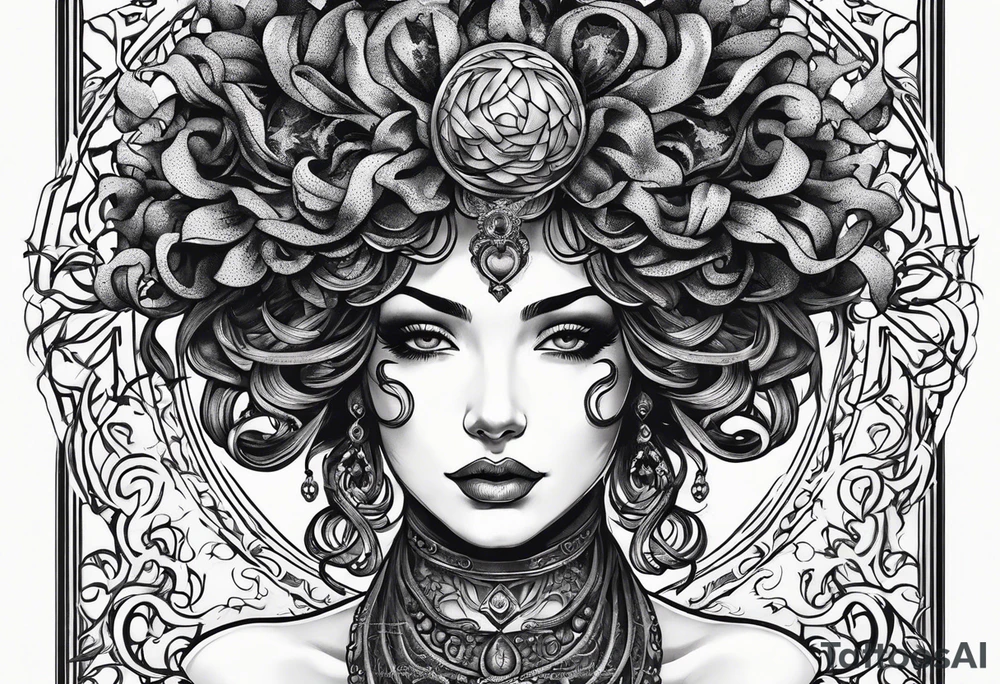 Gothic Medusa lady head blackwork tattoo idea
