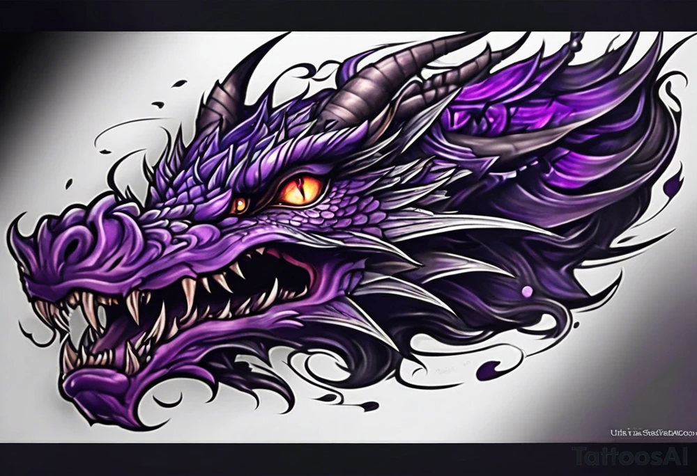 Purple eldritch dragon arm sleeve tattoo idea