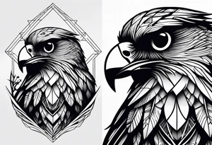 Owl, raven, eagle cuddled in a nest, looking down into the nest tattoo idea