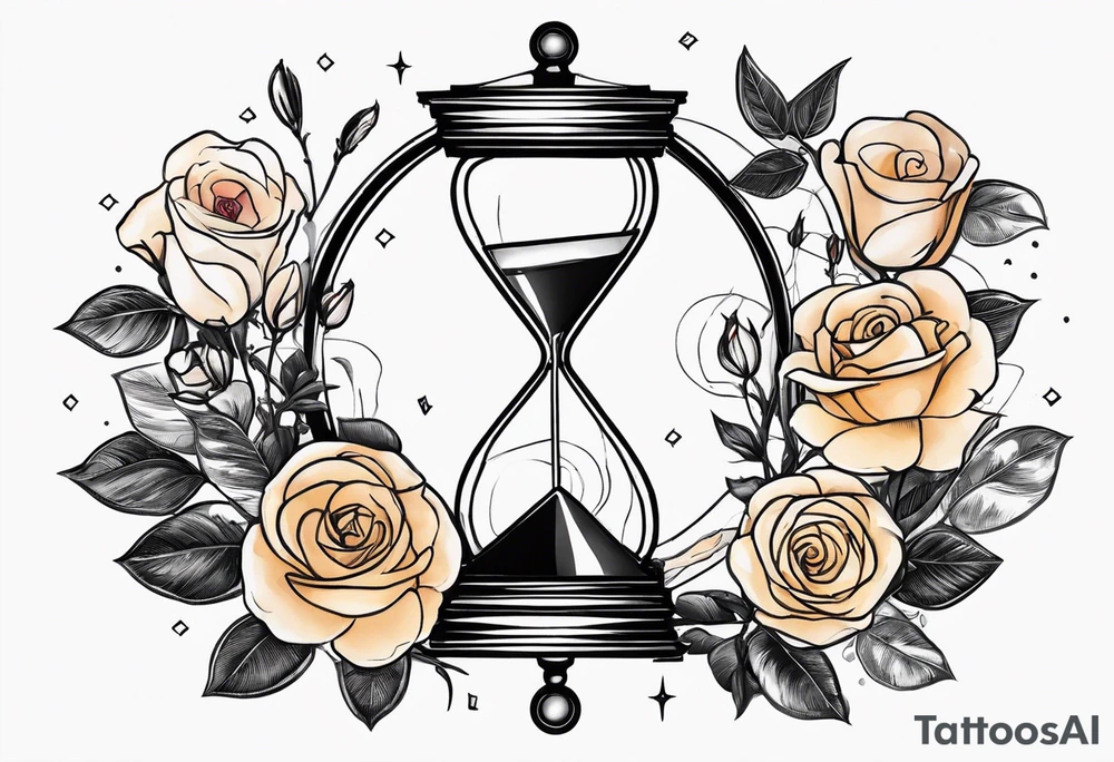 I want a design to print on t-shirts. The design is an hourglass with Amazigh numbers, and this watch is surrounded by planets and Ashulk roses. tattoo idea
