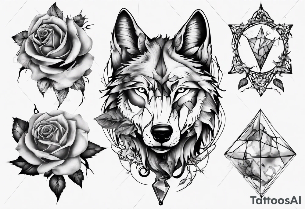 Wolf with roses and broken glass tattoo idea