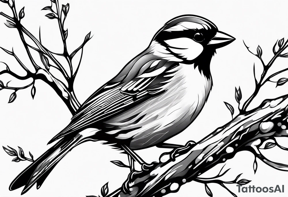 Sparrow taking off from breaking branch tattoo idea