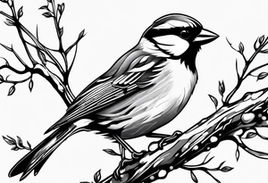 Sparrow taking off from breaking branch tattoo idea