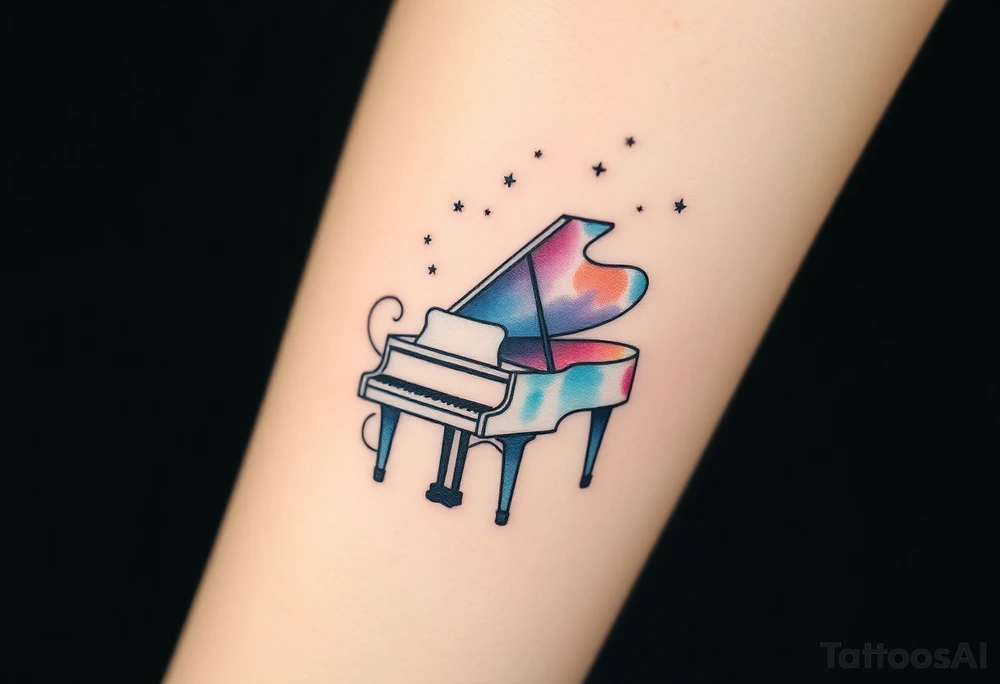 grand piano under the stars swirl tattoo idea