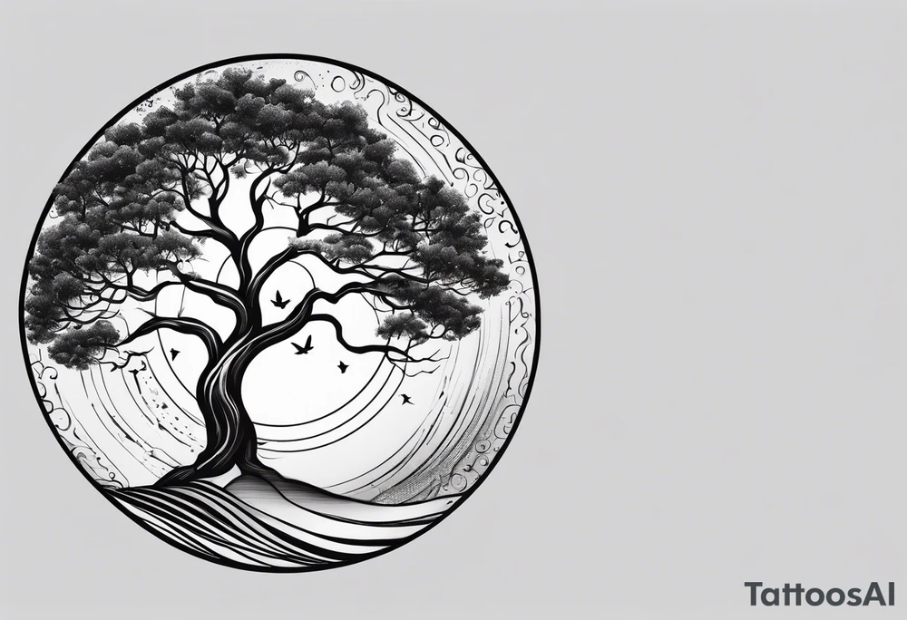 lightning striking a circle of life tree tattoo idea