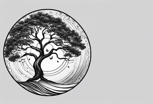lightning striking a circle of life tree tattoo idea