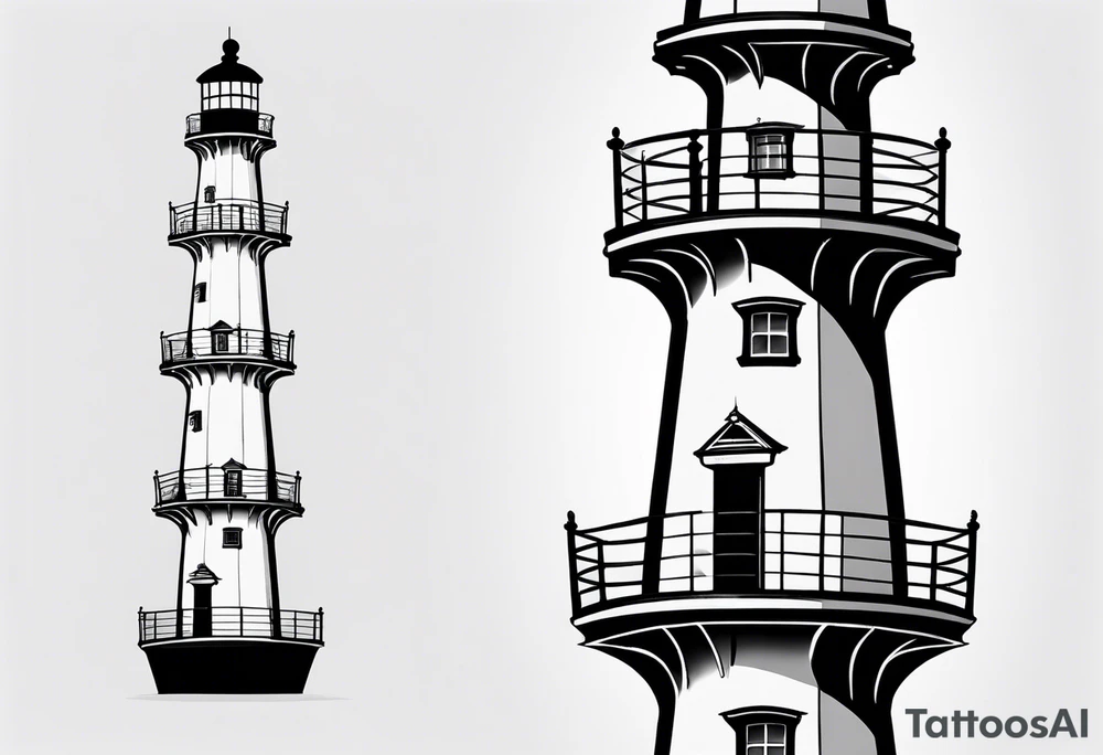 maritime lighthouse in a front view sailboat serving as a mast for a sail. tattoo idea