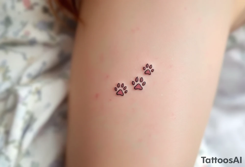 Tiny Pink Nose and Paw Prints – Soft baby pink paw prints paired with a tiny cat nose above them, playful and cute, ideal for delicate placements. tattoo idea