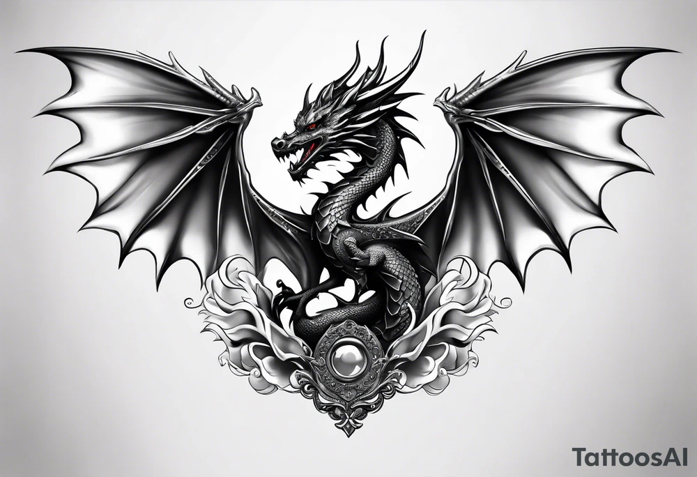 Mother dragon wings spread protecting 3 baby dragons tattoo idea Mother dragon wings spread protecting 3 baby dragons tattoo idea