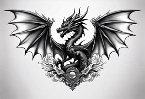 Mother dragon wings spread protecting 3 baby dragons tattoo idea