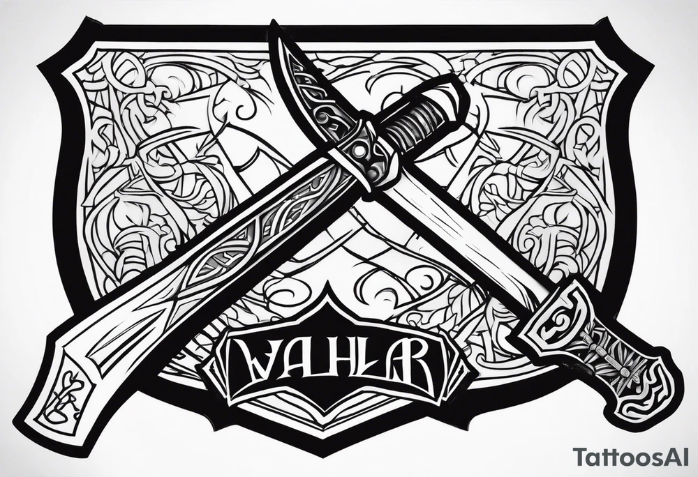 Valhalla sword axe shield tattoo idea