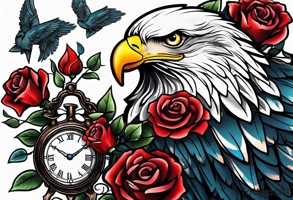 eagle, rose, clock , love tattoo idea