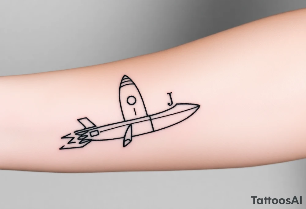 Rocket ship with a K and J somewhere on it tattoo idea