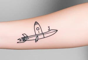 Rocket ship with a K and J somewhere on it tattoo idea