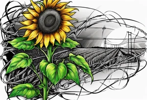 Sunflower, wheat, and barbed wire half sleeve tattoo idea