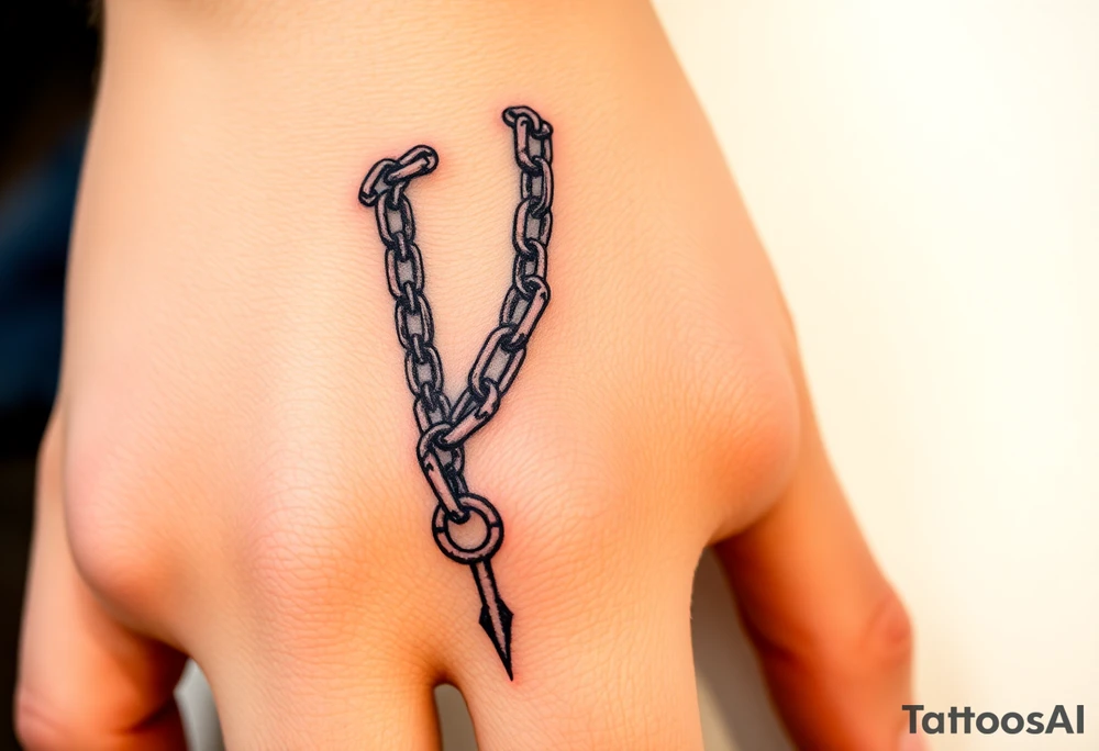 Gothic chains wrapped around outline of the index finger and connected to the thumb tattoo idea