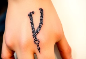 Gothic chains wrapped around outline of the index finger and connected to the thumb tattoo idea
