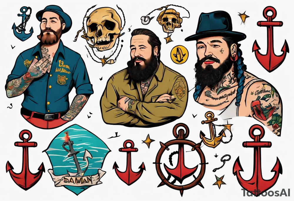 Seaman old style with anchor tattoo idea