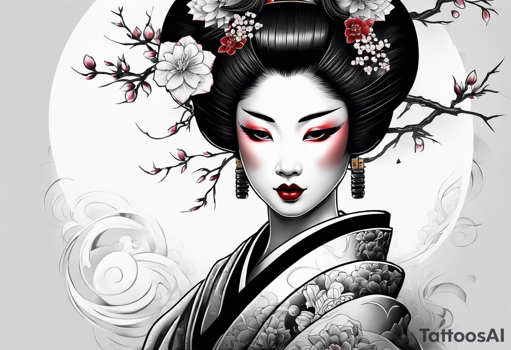 geisha with mask  oni  mask tattoo idea