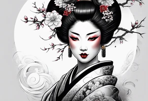 geisha with mask  oni  mask tattoo idea