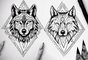 wolf head with a triangle shape in the background tattoo idea