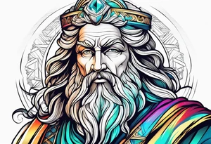 powerful majestic zeus, colorful tattoo idea