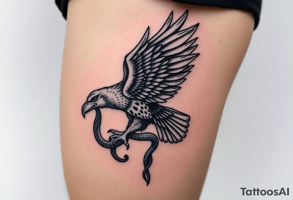 An eagle holding a serpent in his talons tattoo idea