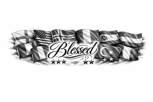 Football related England USA Iceland Italy Spain Turkey France Hungary flags inside forearm can u put 3 stars under iceland , 2 under turkey and italy
And quote in middle blessed flags to be around it tattoo idea