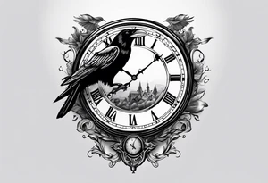 broken clock with ravens tattoo idea