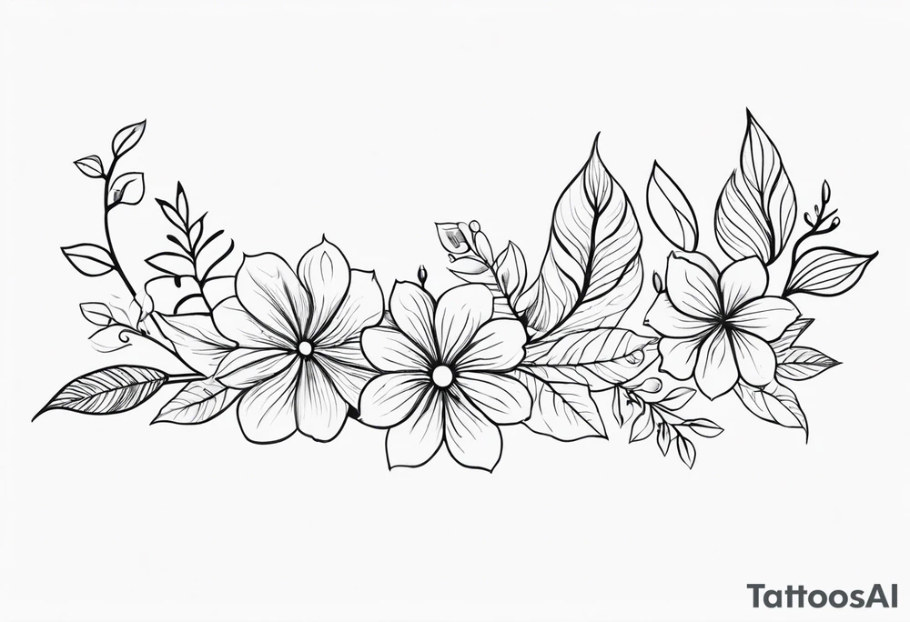 line of leaves and flowers, wraparound leg tattoo idea