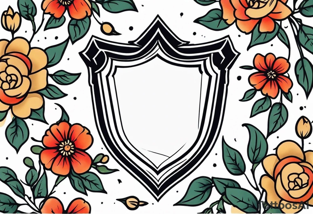 shield

old school vintage simple traditional design with vintage flowers surrounding
bold color simple tattoo idea