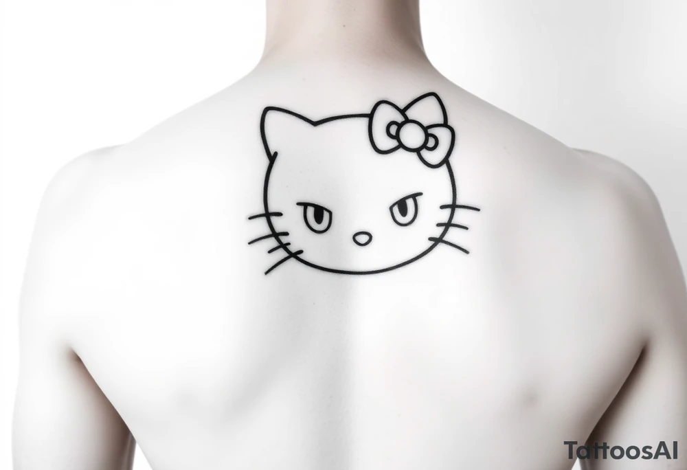 white background, cyber sigilism art / neo primal inspired hello kitty tattoo idea