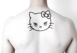 white background, cyber sigilism art / neo primal inspired hello kitty tattoo idea