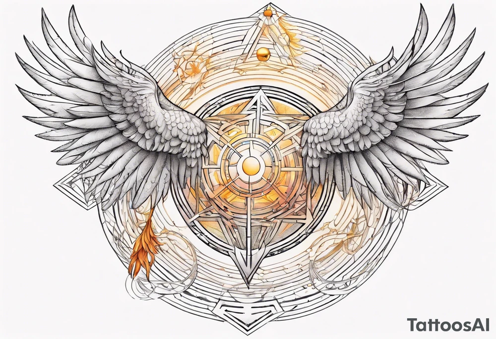 sacred geometry Metatron's cube with phoenix. Sleeve for woman's arm tattoo idea