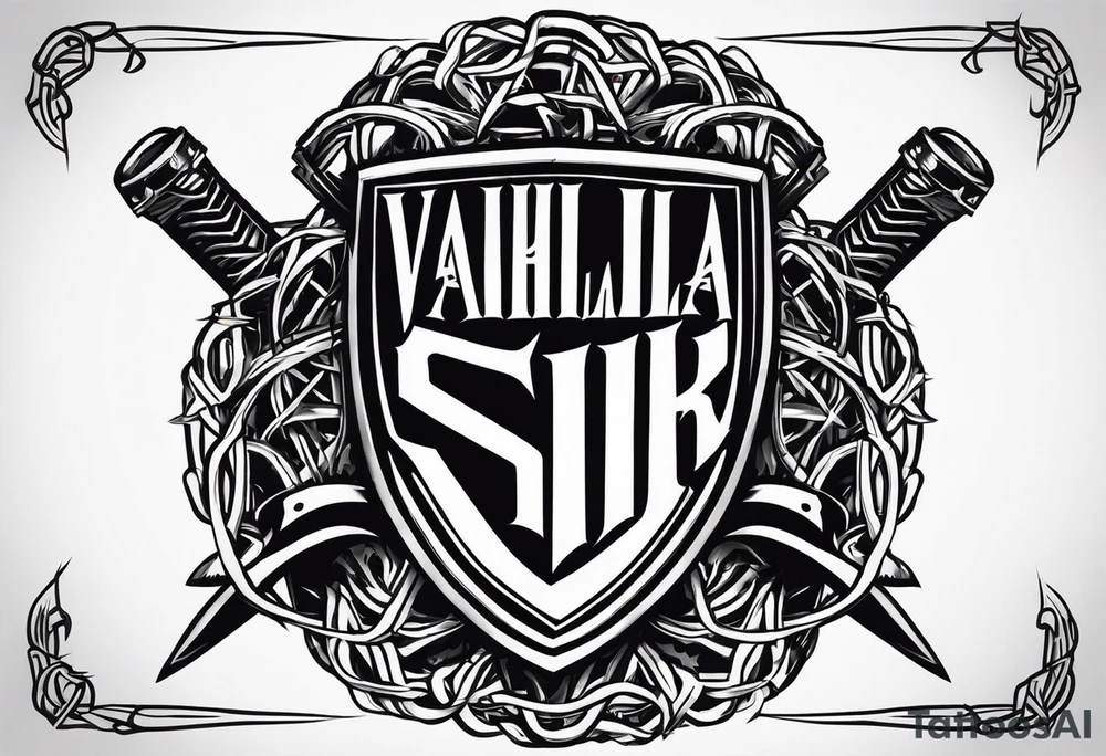 Valhalla sword shield barb wire chain tattoo idea