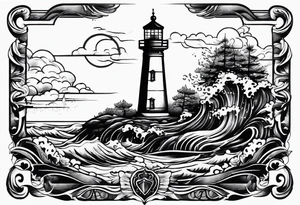 Traditional tattoo flash, stencil, lighthouse tattoo idea