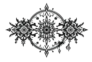 mystical dark and long ornament tattoo with shaman and witch style and ancient rhyme tattoo idea