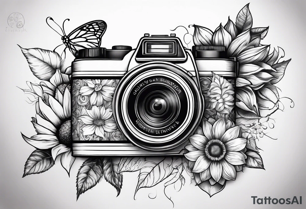 Flower : rose , sunflower, camera, small butterfly tattoo idea
