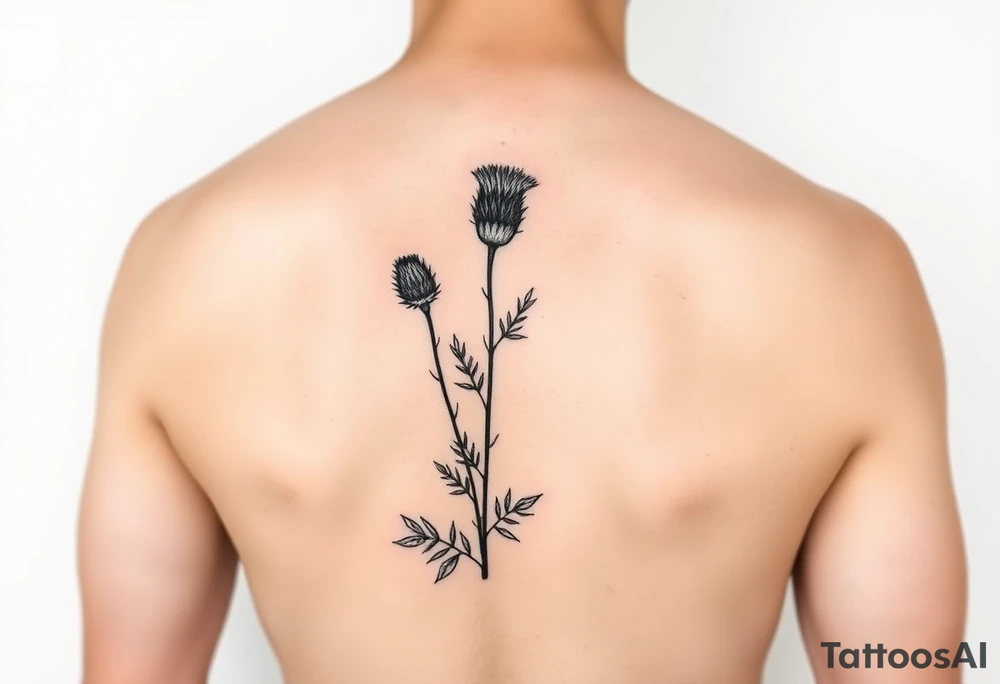 dainty botanical drawing of scottish thistle, olive branch/olive, and cat nip for a wrap around wrist tattoo as one plant tattoo idea