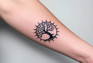 Tree inside of a spiral sun tattoo idea