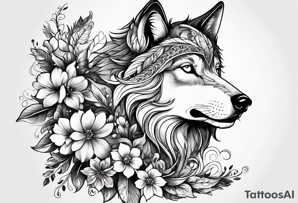 Wolf céleste, flower tattoo idea