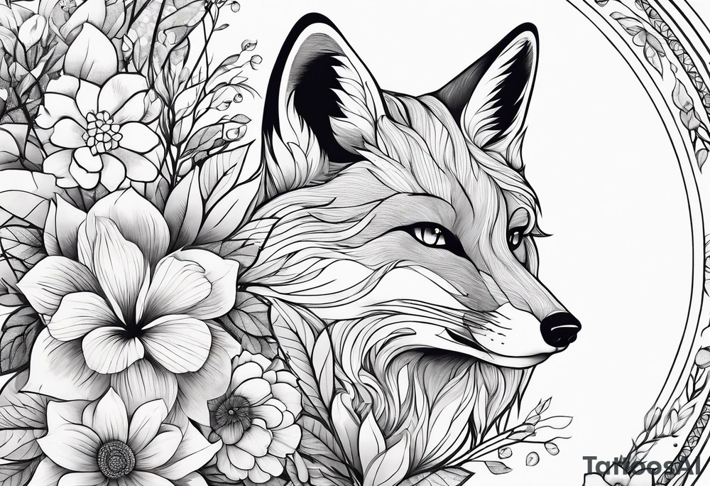 feminin minimalist flowers with fox full body tattoo idea