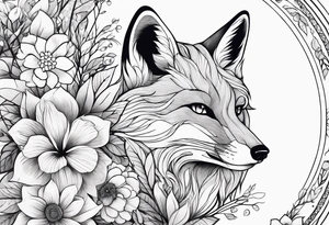 feminin minimalist flowers with fox full body tattoo idea