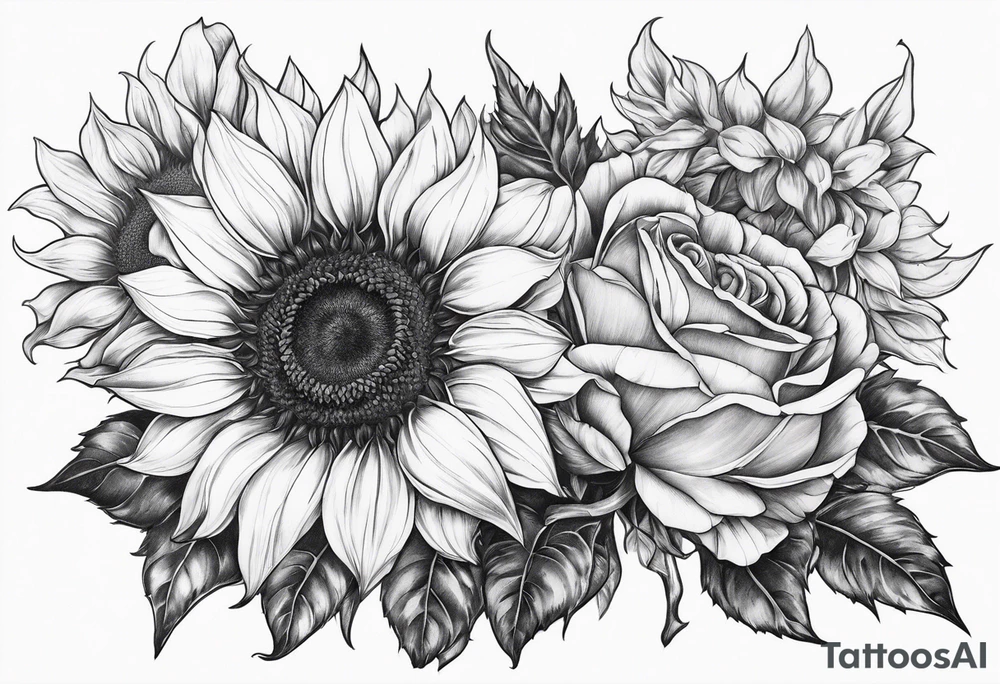 Sunflower, rose flower tattoo idea
