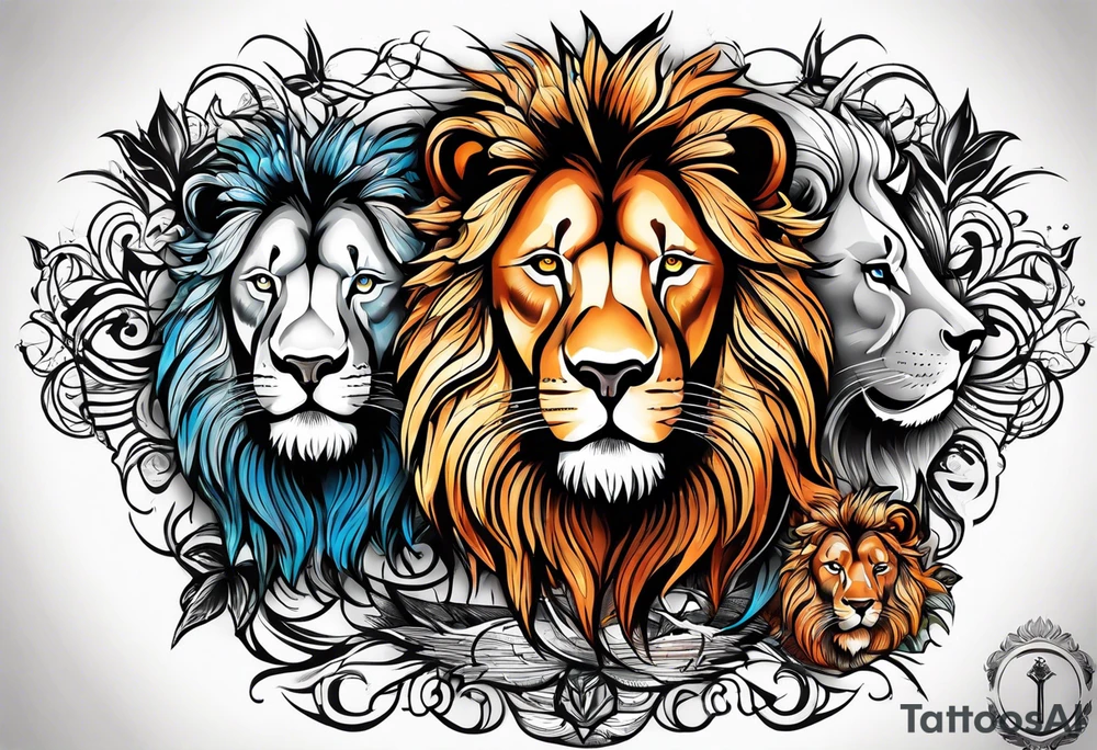 Powerful majestic lion family tattoo idea