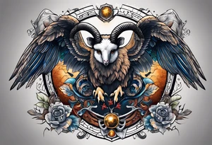 A tattoo with a Aries Ram, A Peregrine Falcon and a Rat. in astrological design tattoo idea