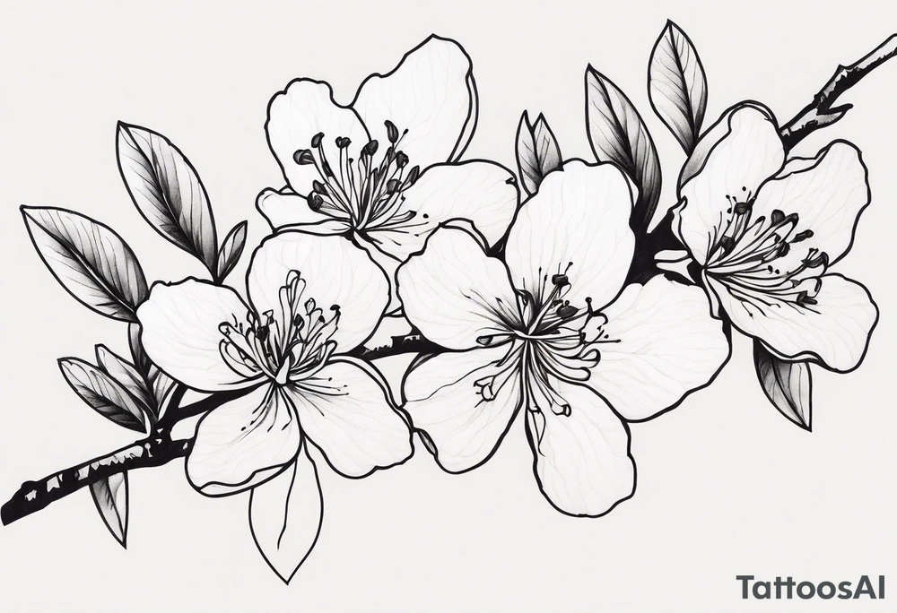 5-petal Azaleas, spread out along a long branch tattoo idea 5-petal Azaleas, spread out along a long branch tattoo idea