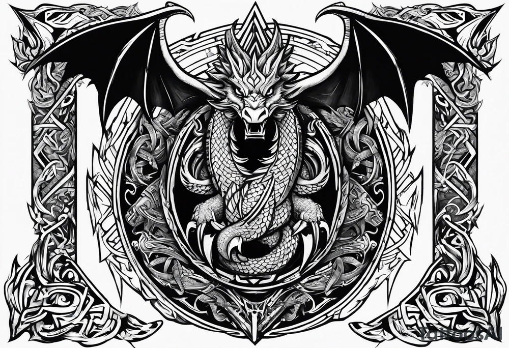 Valhalla sword shield dragon axe Valknut tribal tattoo idea Valhalla sword shield dragon axe Valknut tribal tattoo idea