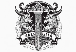 Valhalla sword dragon head axe viking church tattoo idea